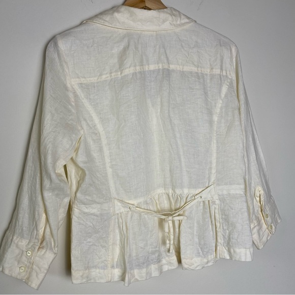 SALE Womens Linen Button Up with Pocket, tie in back, Size 12P - Picture 6 of 9